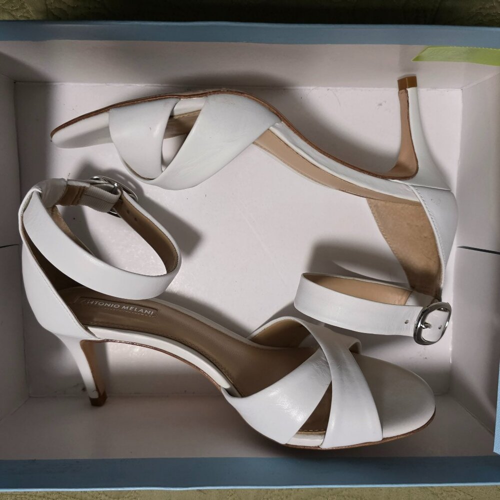 Antonio Melani Evitah Nubuck Ankle Strap Women's White Dress Sandals Size 7